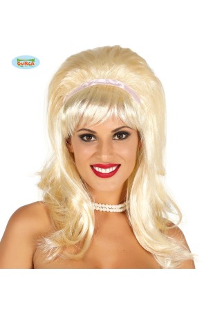 Peluca con flequillo años 50 con cinta blanca rubia para mujer ^