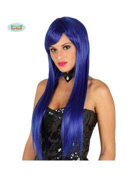 Peluca con flequillo azul eléctrica lisa para mujer