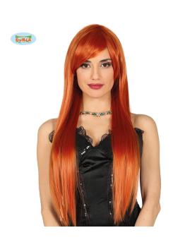 Peluca con flequillo castaña lisa para mujer