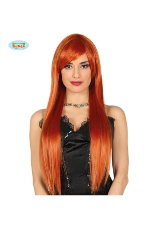 Peluca con flequillo castaña lisa para mujer