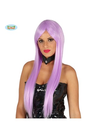 Peluca con flequillo morada lisa para mujer