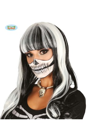 Peluca de esqueleto blanca y negra lisa para mujer