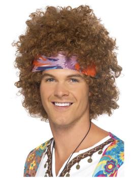 Peluca de hippie afro marrón clásica