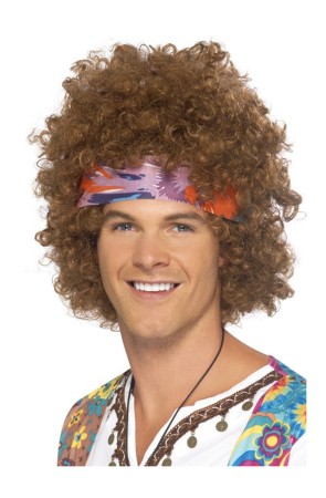 Peluca de hippie afro marrón clásica