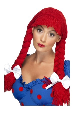 Peluca Roja con Coletas y Lazos mujer.