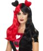 Peluca de reina de corazones roja y negra con corazones para mujer