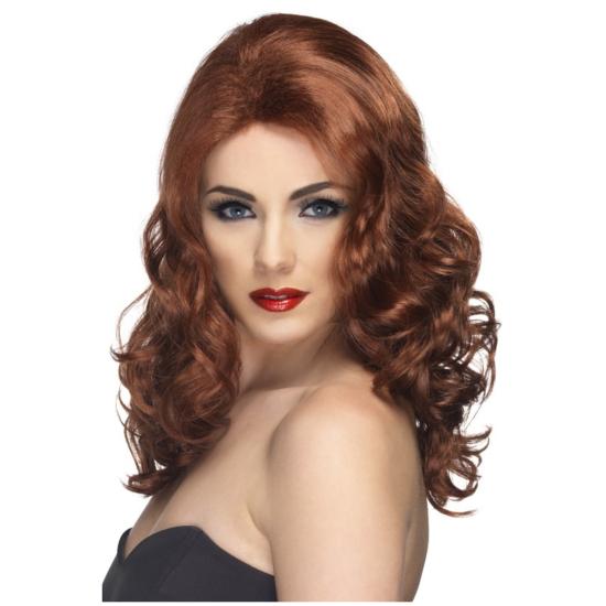 Peluca elegante ondulada castaña para mujer Peluca elegante ondulada castaña para mujer