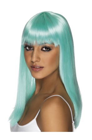 Peluca glamour azul con flequillo