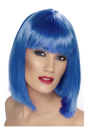 Peluca glamurosa azul con flequillo