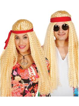 Peluca hippie rubia con cinta para adulto