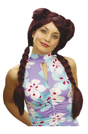 Peluca manga castaña de trenzas para mujer