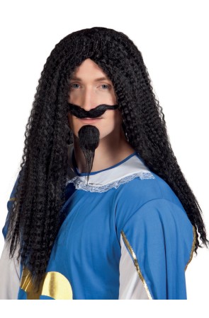Peluca morena de mosquetero con bigote para hombre