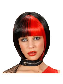 Peluca negra con mechas rojos para mujer