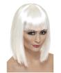 Peluca recta con flequillo blanca para mujer