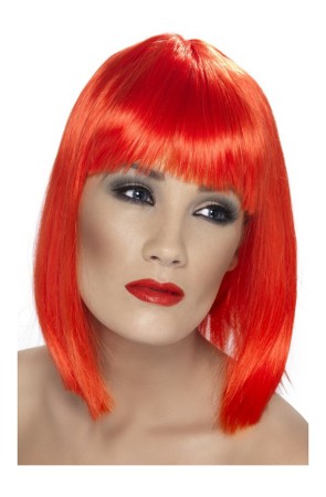 Peluca rojo neón con flequillo