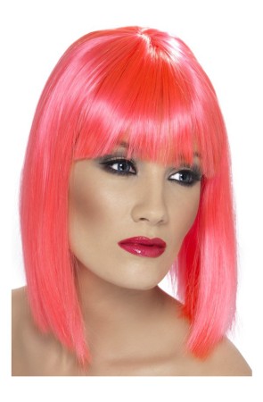 Peluca rosa neón con flequillo