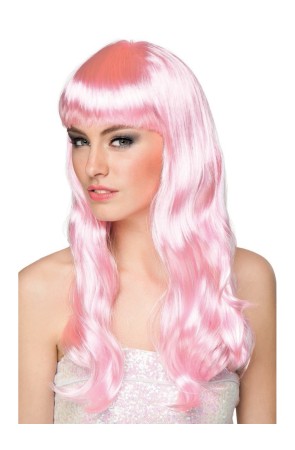 Peluca Rosa con Flequillo para adulta