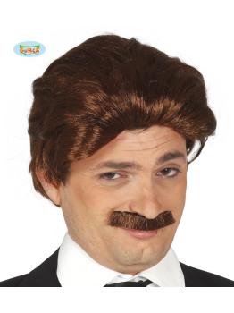 Peluca y bigote de ejecutivo castaña para hombre
