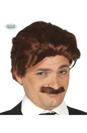 Peluca y bigote de ejecutivo castaña para hombre
