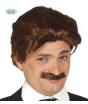 Peluca y bigote de ejecutivo castaña para hombre