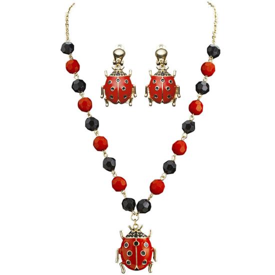 Pendientes y collar de mariquita para mujer