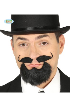 Perilla y bigote negra con adhesivo para hombre ^