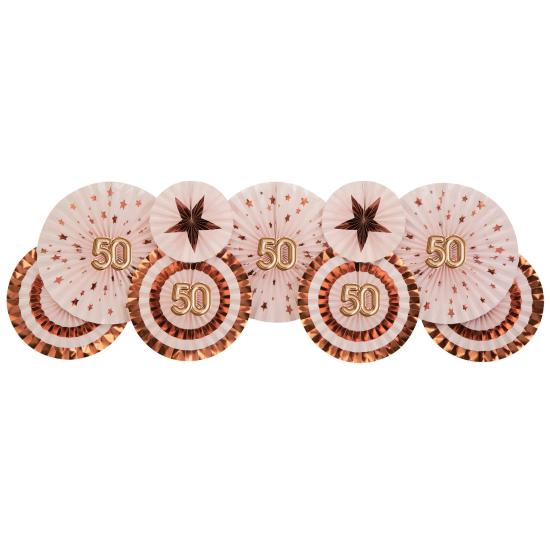 3 Abanicos de papel decorativos variados "50" (21-26-30 cm) - Glitz & Glamour Pink & Rose Gold 3 Abanicos de papel decorativos variados "50" (21-26-30 cm) - Glitz & Glamour Pink & Rose Gold