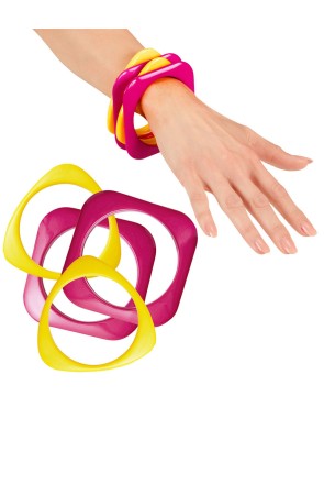 Set de 4 pulseras disco rosas y amarillas para mujer