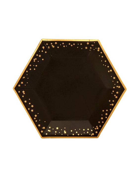8 platos hexagonales de papel (12,5 cm) - Glitz & Glamour Black & Gold