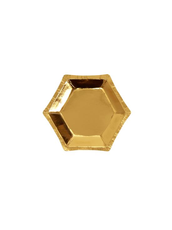 8 platos hexagonales dorados de papel (12,5 cm) - Glitz & Glamour Black & Gold