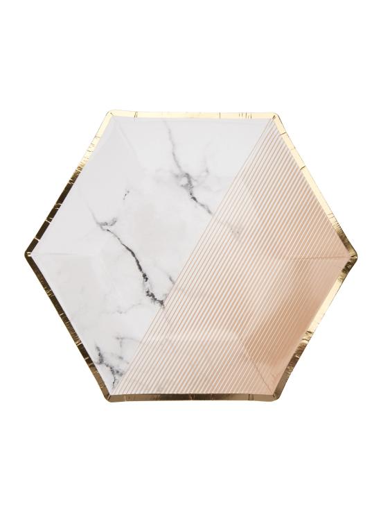 8 platos hexagonales medianos con estampado geométrico melocotón (20 cm) - Colour Block Marble
