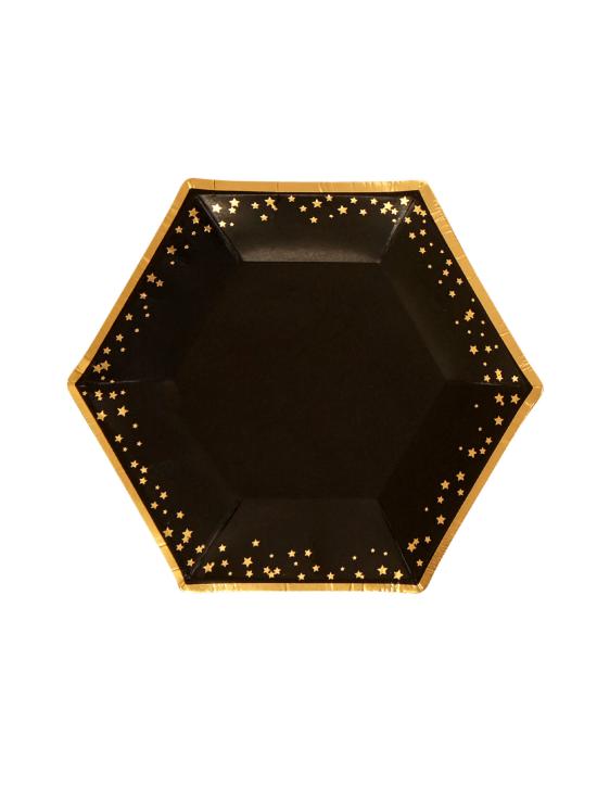 8 platos hexagonales medianos de papel (20 cm) - Glitz & Glamour Black & Gold