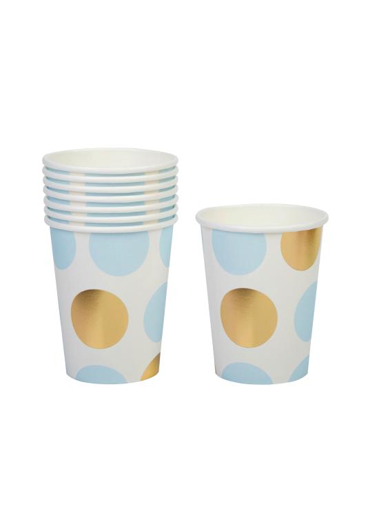 8 vasos de lunares azules y dorados  - Pattern Works Blue
