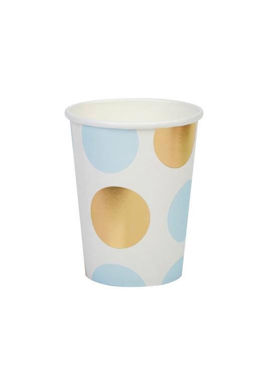 8 vasos de lunares azules y dorados  - Pattern Works Blue