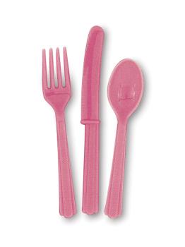 Set de cubiertos de plástico color rosa - Línea Colores Básicos