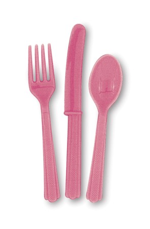 Set de cubiertos de plástico color rosa - Línea Colores Básicos