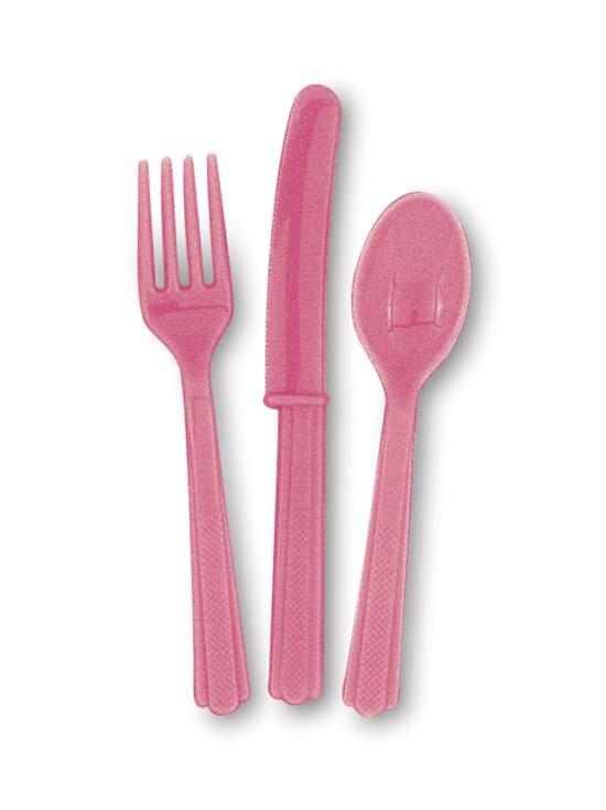 Set de cubiertos de plástico color rosa - Línea Colores Básicos
