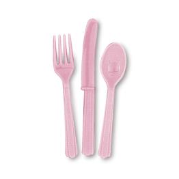 Set de cubiertos de plástico color rosa claro - Línea Colores Básicos
