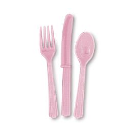 Set de cubiertos de plástico color rosa claro - Línea Colores Básicos