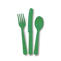 Set de cubiertos de plástico color verde esmeralda - Línea Colores Básicos