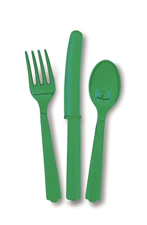 Set de cubiertos de plástico color verde esmeralda - Línea Colores Básicos
