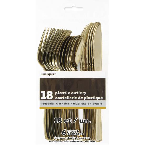 Set de cubiertos de plástico dorados - Línea Colores Básicos