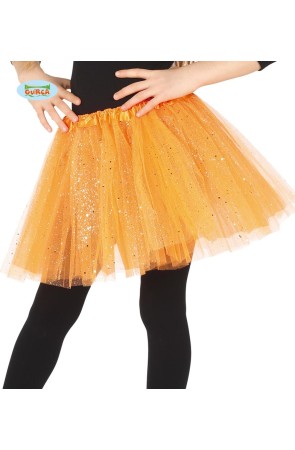 Tutú naranja con brillantina para niña