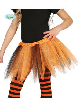 Tutú naranja y negro con brillantina para niña