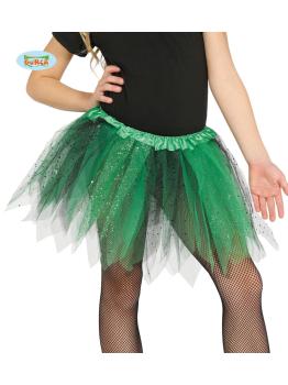 Tutú verde y negro con brillantina para niña