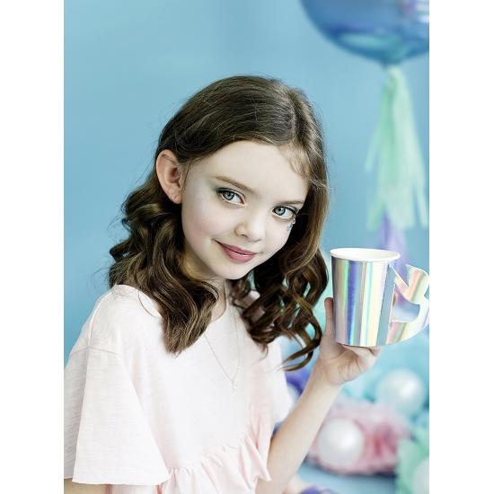 Vasos de papel con asa de cola de sirena iridiscente - Iridescent Mermaid - 6 unidades