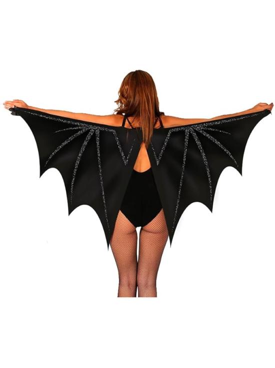 Alas de Murciélago y Telaraña (170x80 cm) - Accesorio para Disfraz de Ángel, Diablo y Demonio para Halloween y Fiestas de Disfraces - Ideal para Mujer Adulta