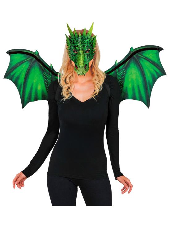 Alas y Máscara de Dragón Verde
