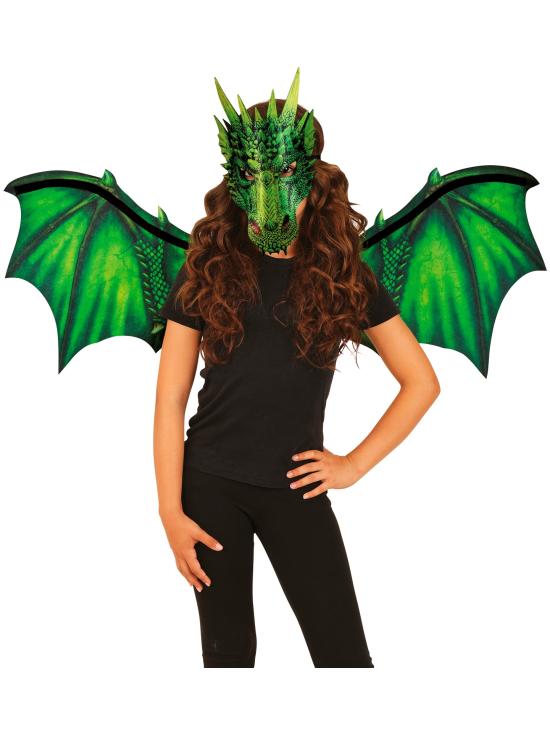 Alas y Máscara de Dragón Verde