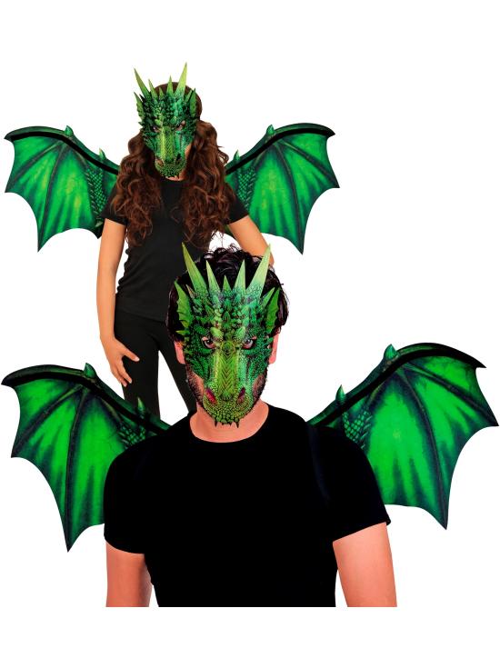 Alas y Máscara de Dragón Verde
